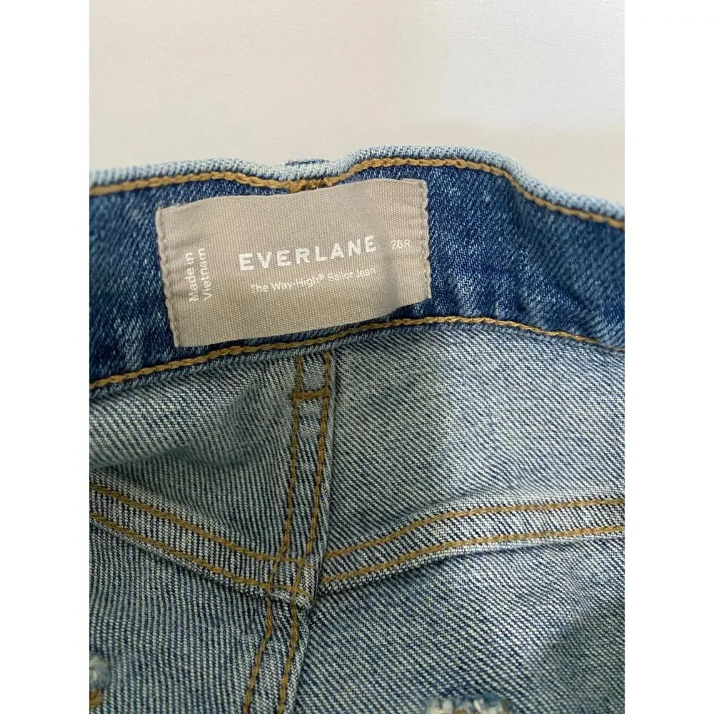 Everlane Wide Leg Jeans Womens 28R Cropped Raw Hem Blue Denim High Rise - Picture 8 of 13